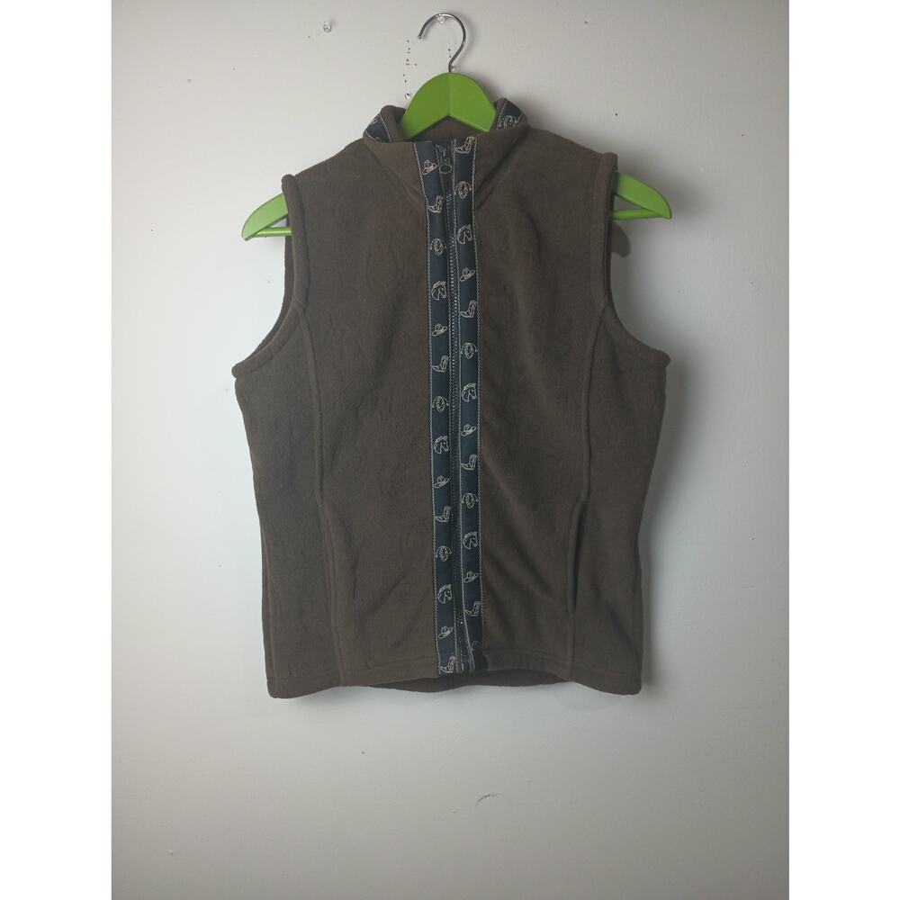 Bit & Bridle Women's Western Vest Fleece Brown Hat Boot Print Medium Festival